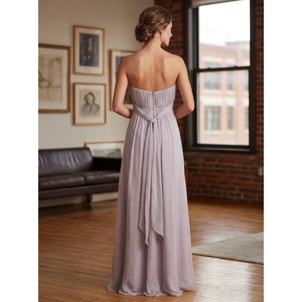 Strapless Ruched Amsale Gray Silk Chiffon Gown Size 6 Medium